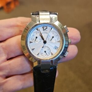 Concord La Scala Swiss Chronograph Watch - Silver & Black Leather - Unisex